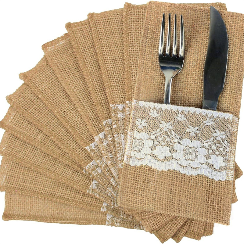 Wedding Supply Rentals - Jute kant-en-klare bestekzakjes, rustieke jute tafellinnen,