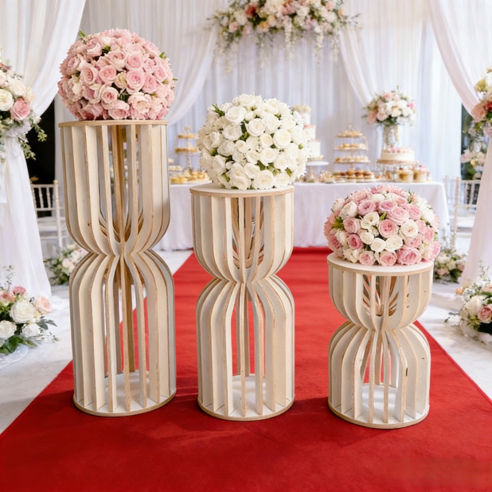 Wedding Supply Rentals - Houten Romeinse zuil bruidsbloemenstandaard rustieke verjaardagstaartpresentatie