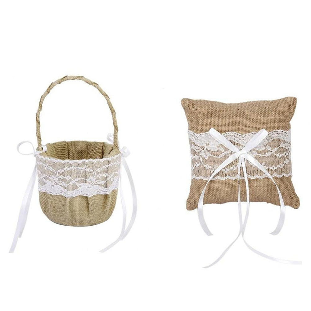 Ring Bearer Pillow - Set van 6 6'' jute kant