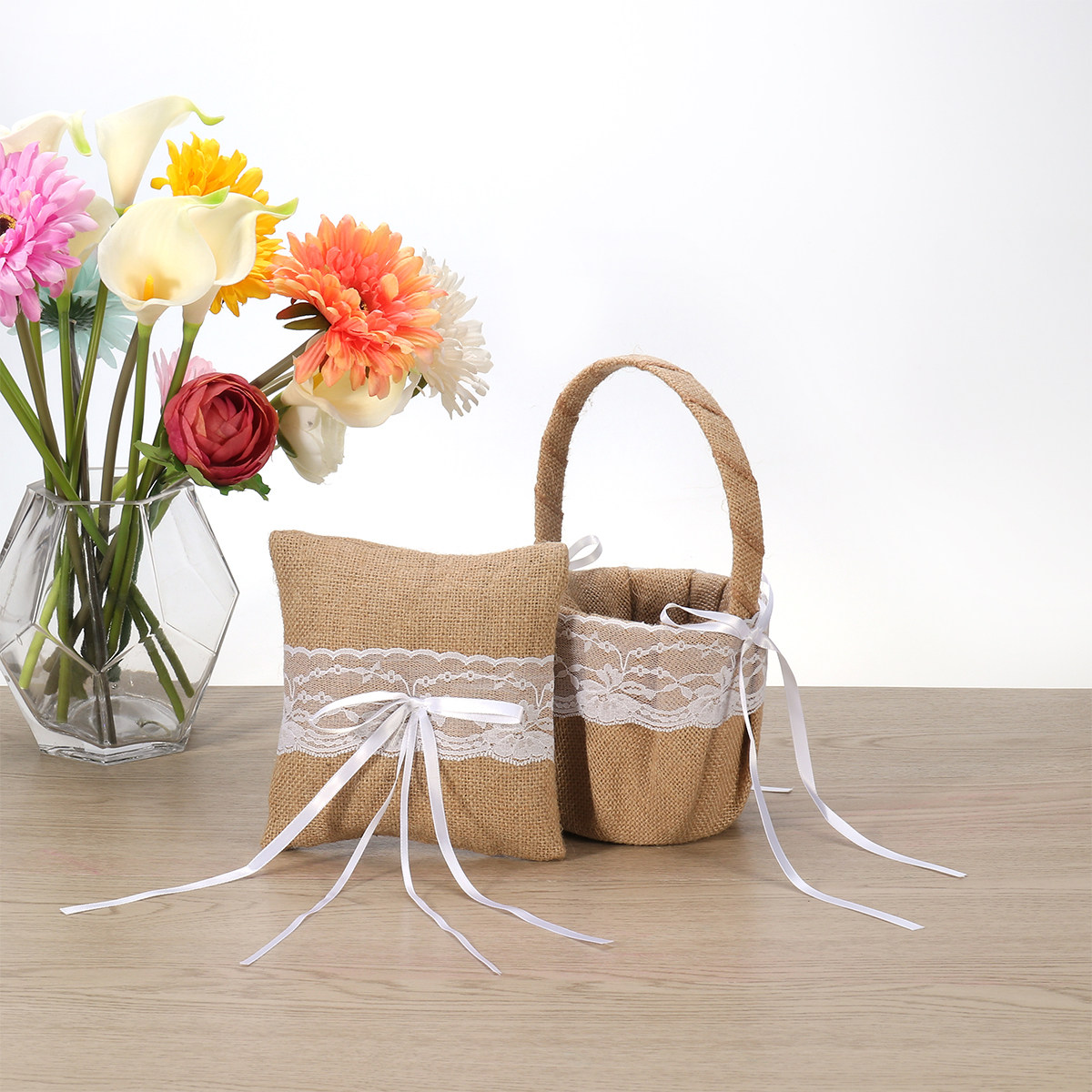 Set van 6 6'' jute kant bloeme - Ring Bearer Pillow recensie en prijs